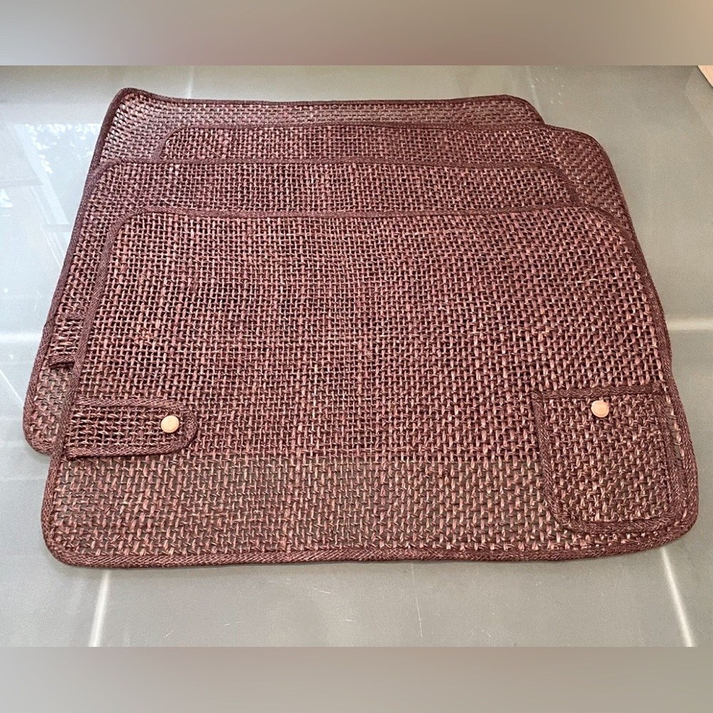4 Vintage MCM Woven Raffia Placemats With Silverware Pocket -Chestnut Brown